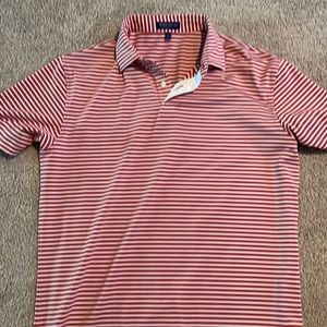 Peter Millar red and white crown crafted dry fit polo